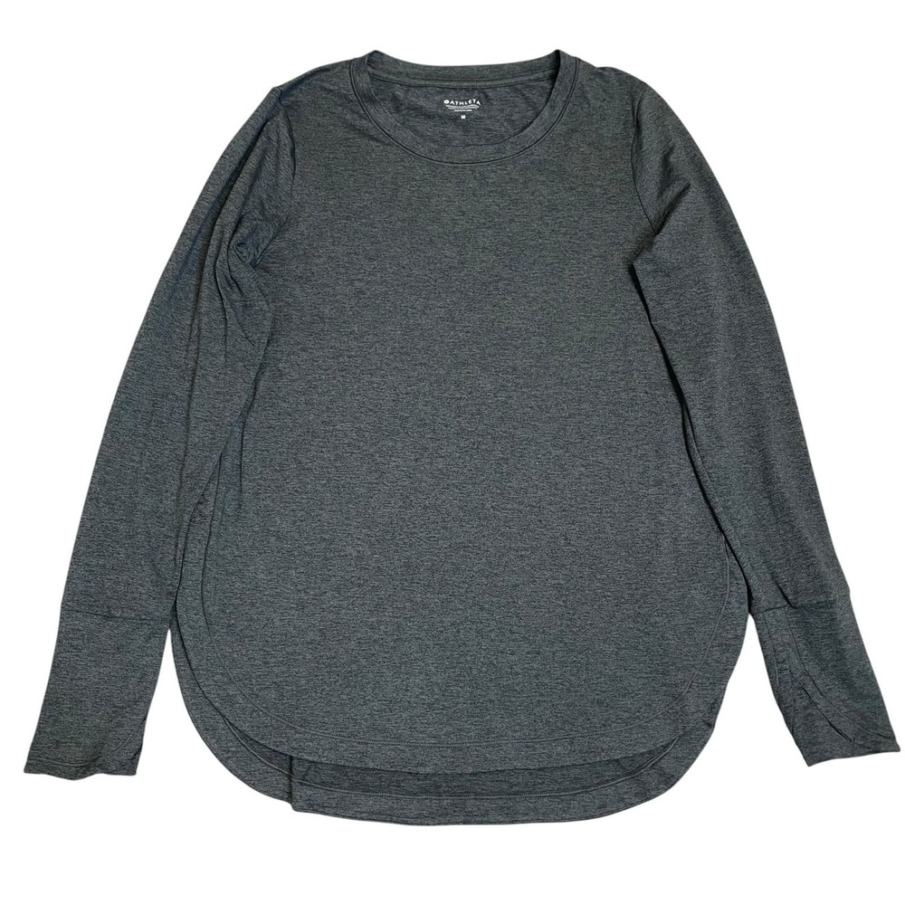 Athleta Long Sleeve Jersey Athletic Top M Gray Round Neck Thumbhole Performance